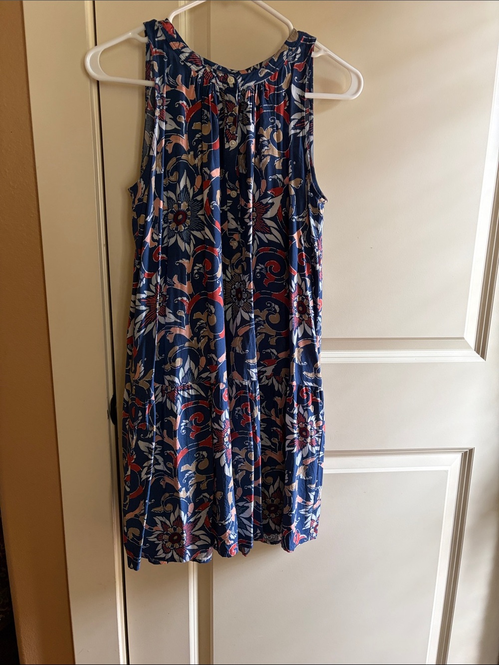 LOFT Navy Blue Floral Sleeveless A-Line Dress